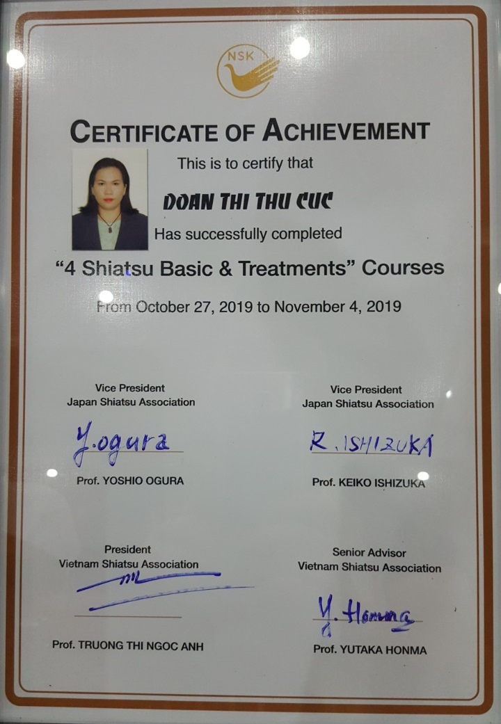 Chứng nhận Golden Ocean Spa do hội Shiatsu Việt Nam cấp